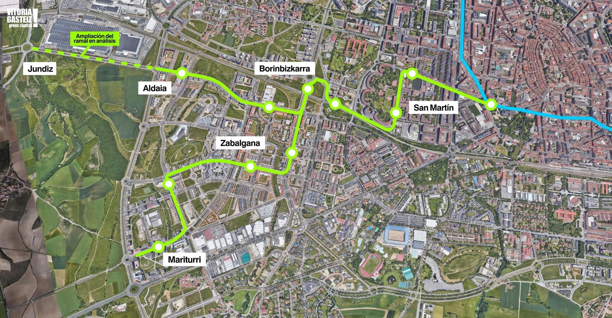 Plano del último trazado propuesto para el tranvía de Zabalgana