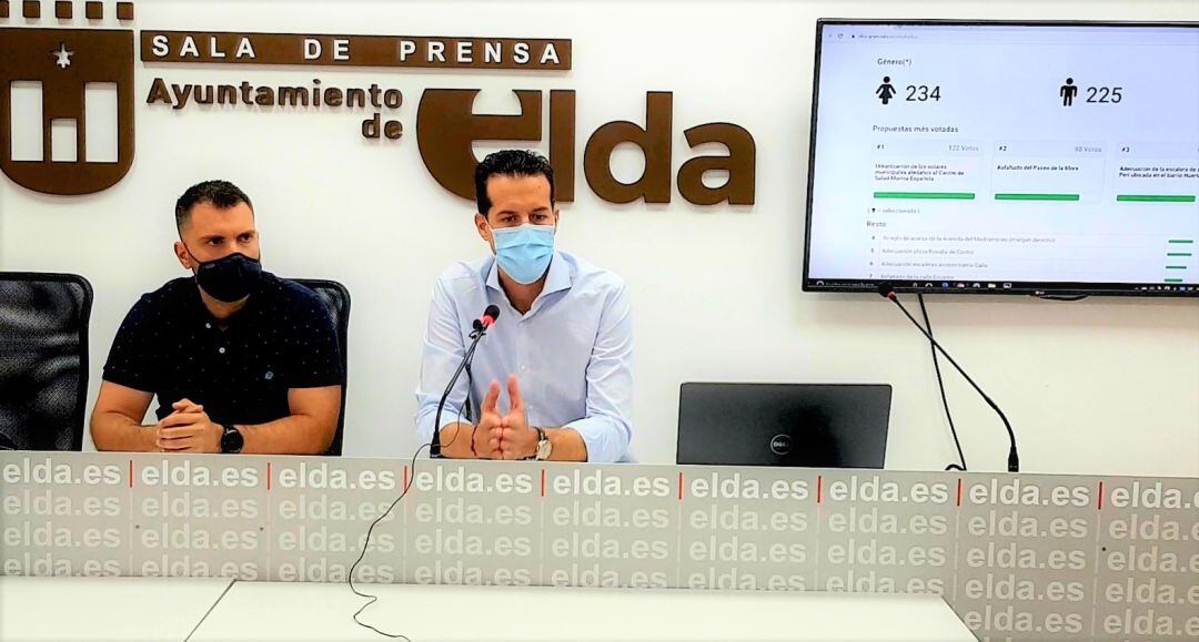 El edil de Participación Ciudadana de Elda, Javier Rivera (I) junto al alcalde, Rubén Alfaro