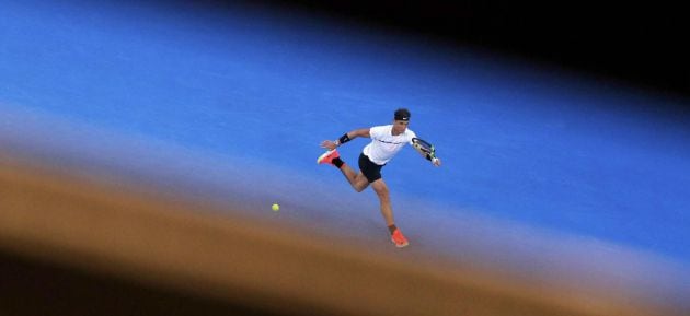 Nadal, durante su partido ante Raonic