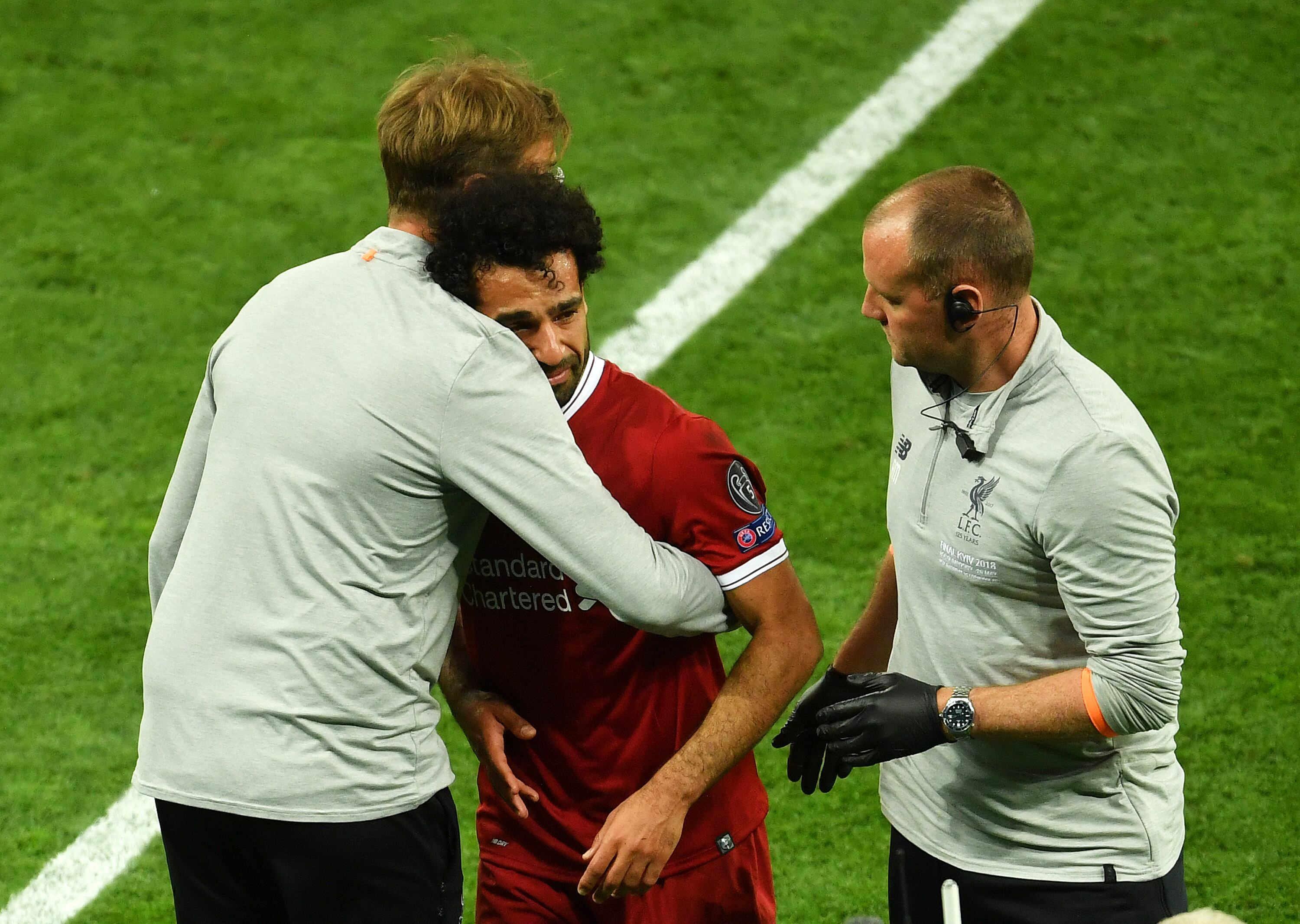 Jurgen Klopp y Mohamed Salah durante la final de Champions de 2018.