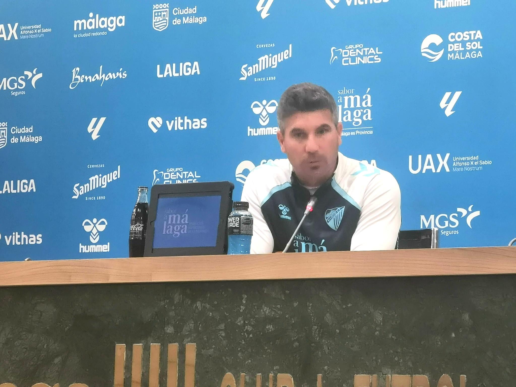 Juanfran Funes, en la sala de prensa de La Rosaleda