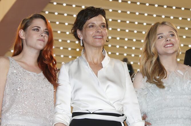 Juliette Binoche, Kristen Stewart y Chloe Grace Morezt, las tres protagonistas de 'Sils Maria', el filme de Olivier Asssayas