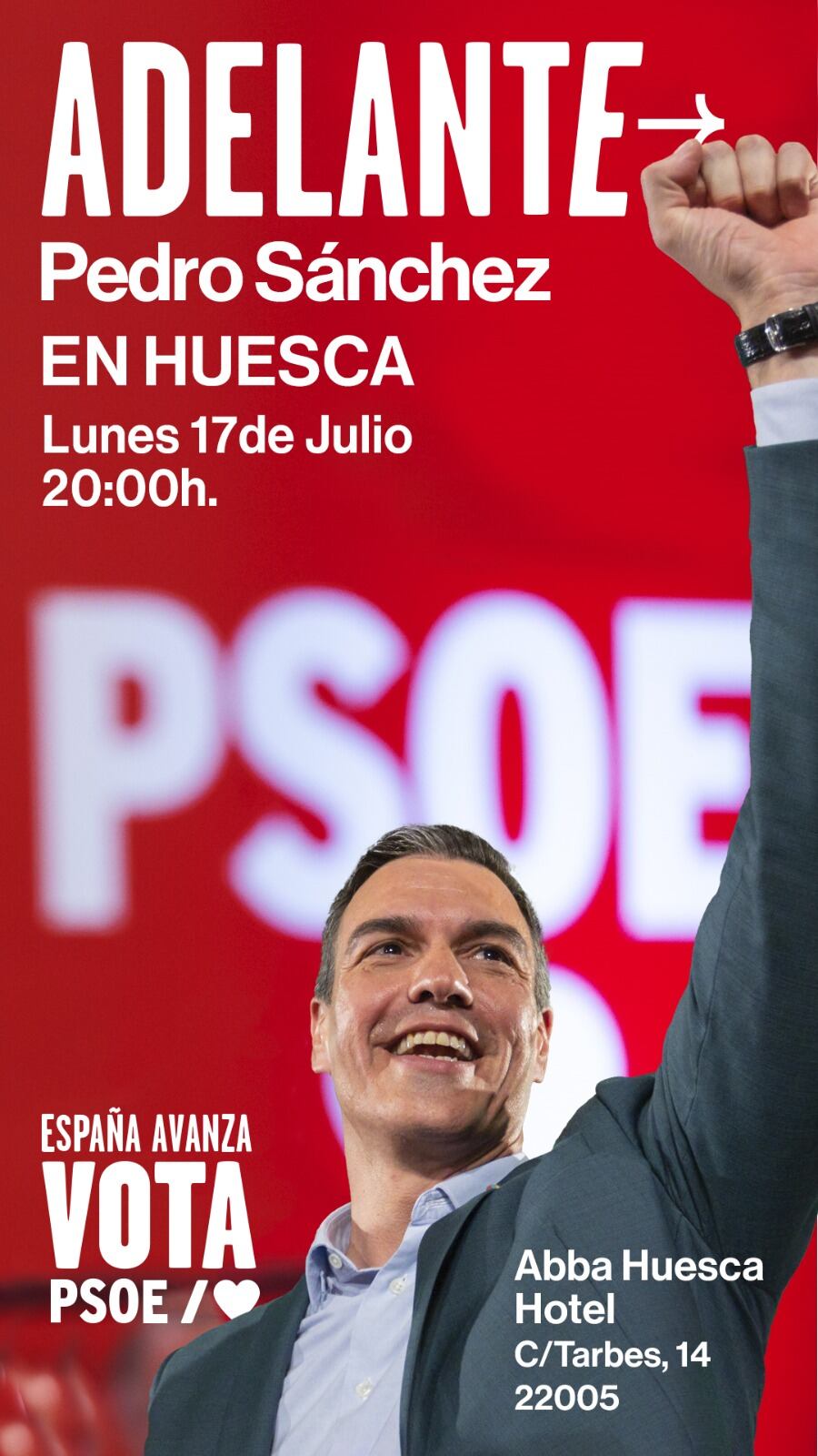 Cartel de la visita de Pedro Sánchez a Huesca