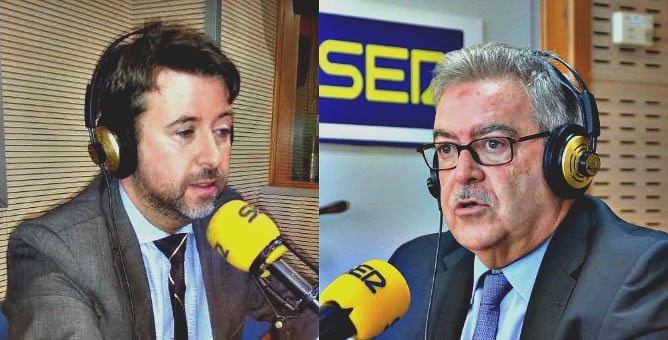 Carlos Alonso y José Miguel Bravo de Laguna en los estudios de la SER