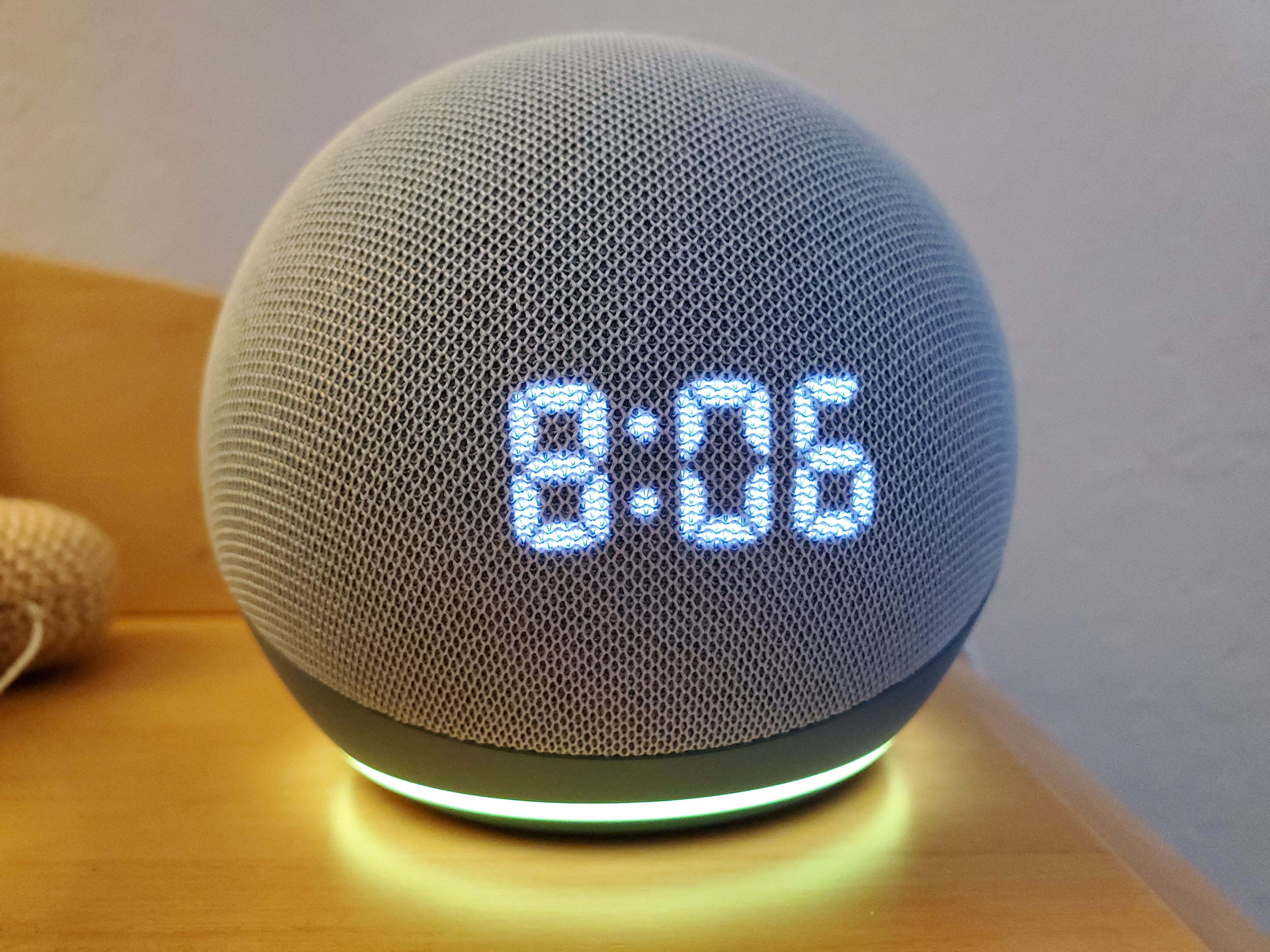 Close-up shot of the Amazon Echo Dot smart speaker with clock and Alexa on a night stand in Lafayette, California, January 22, 2021. (Photo by Smith Collection/Gado/Getty Images)