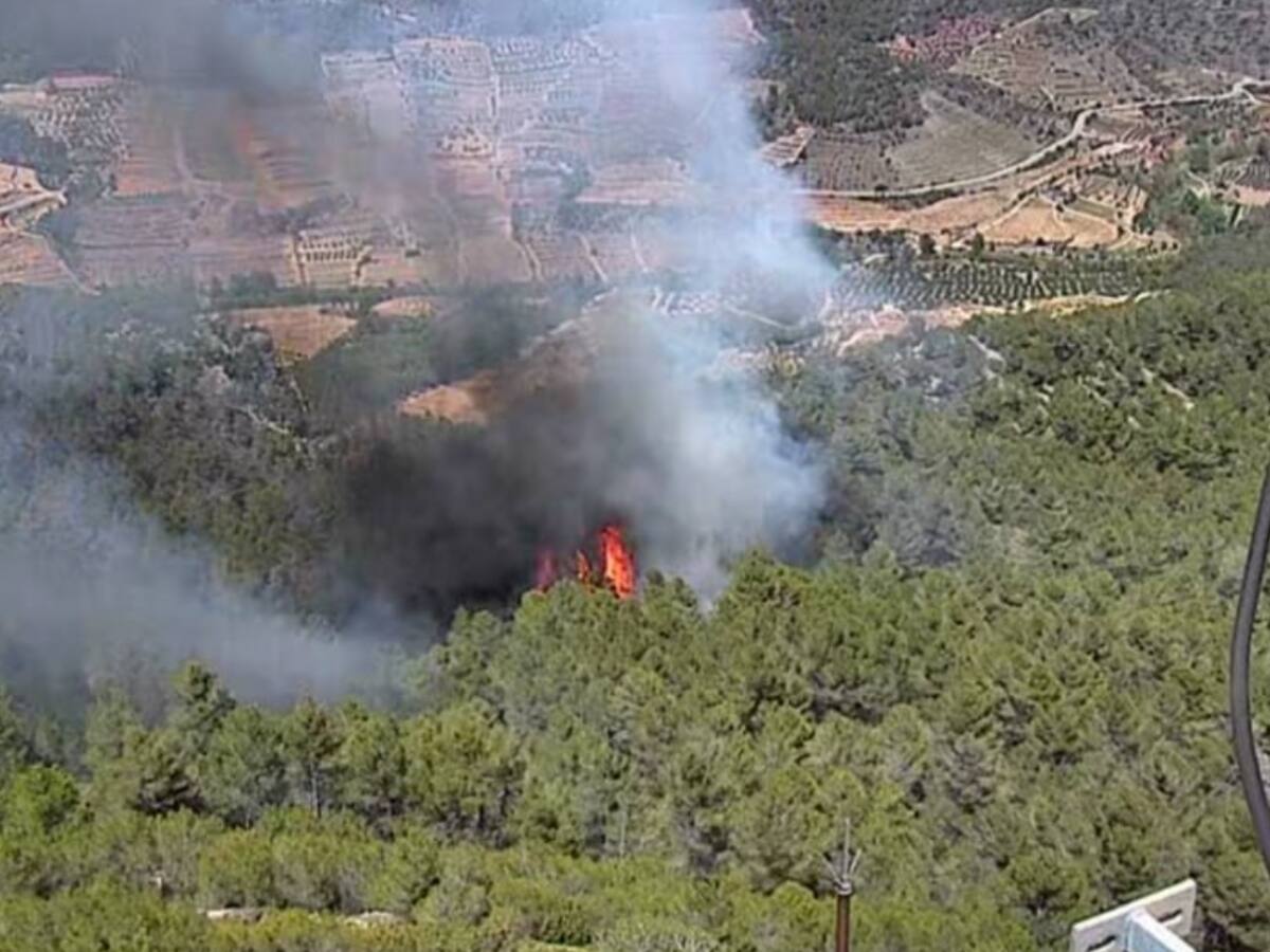 Continúan las labores de extinción del incendio forestal que ha obligado a confinar a dos núcleos de vecinos en La Figuera (Tarragona)