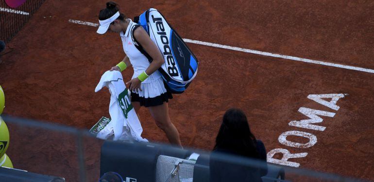 Garbiñe Muguruza, en el momento de su retirada en Roma