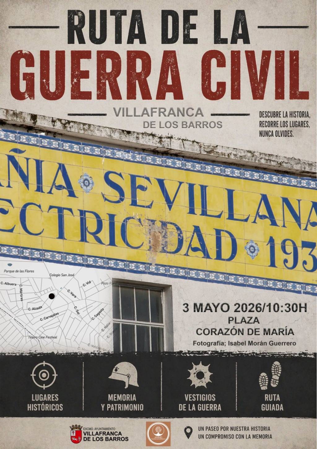 Cartel de la I Ruta de la Guerra Civil en Villafranca de los Barros