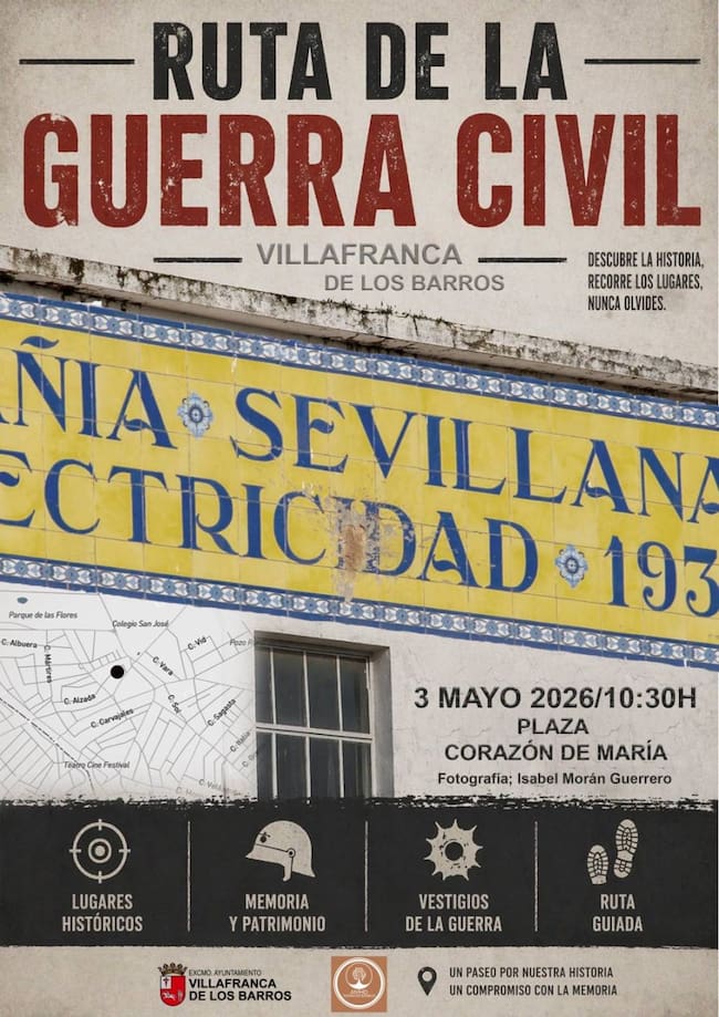 Cartel de la I Ruta de la Guerra Civil en Villafranca de los Barros