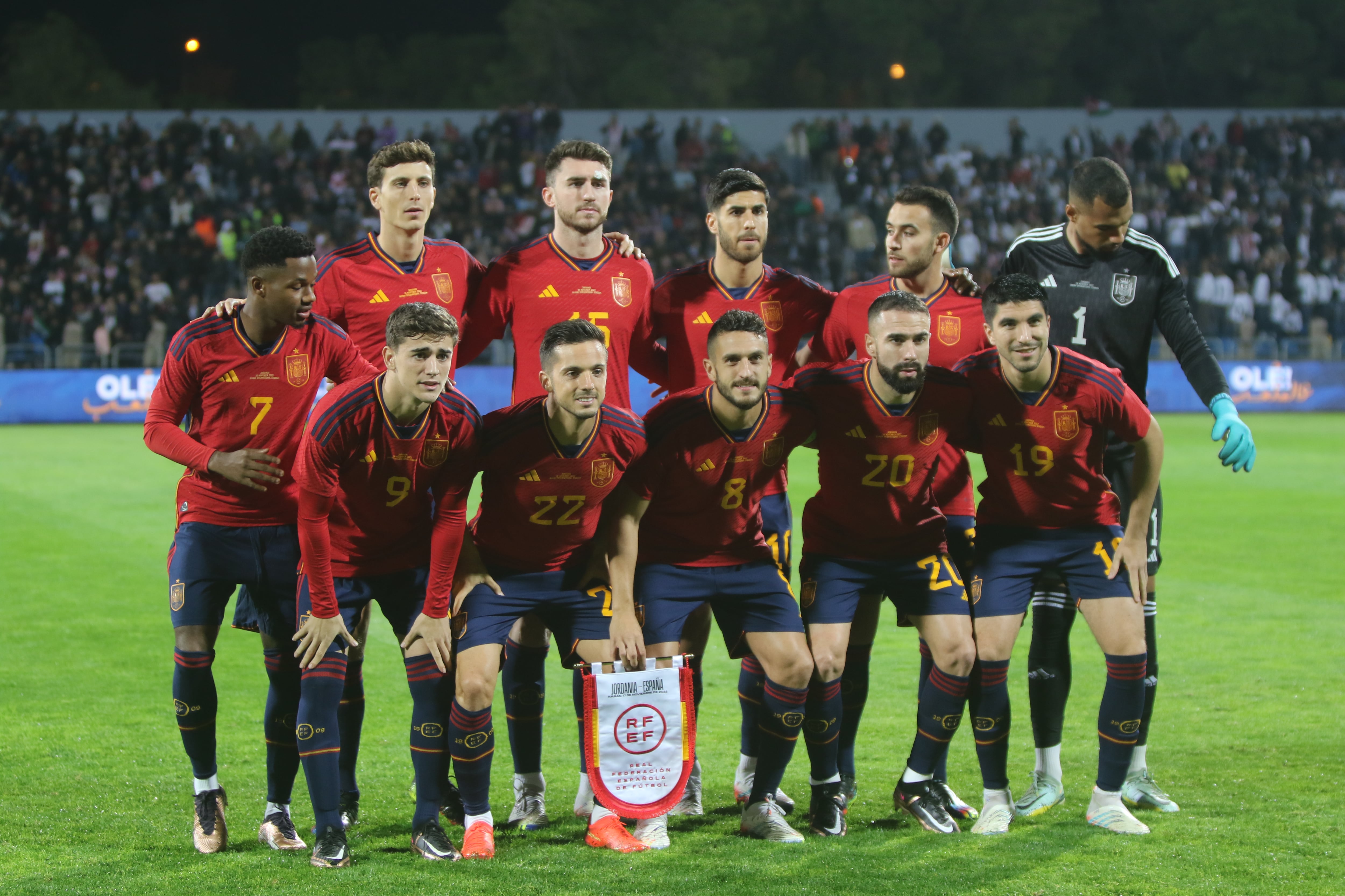 Jugadores del combinado nacional español antes de enfrentarse a Jordania.