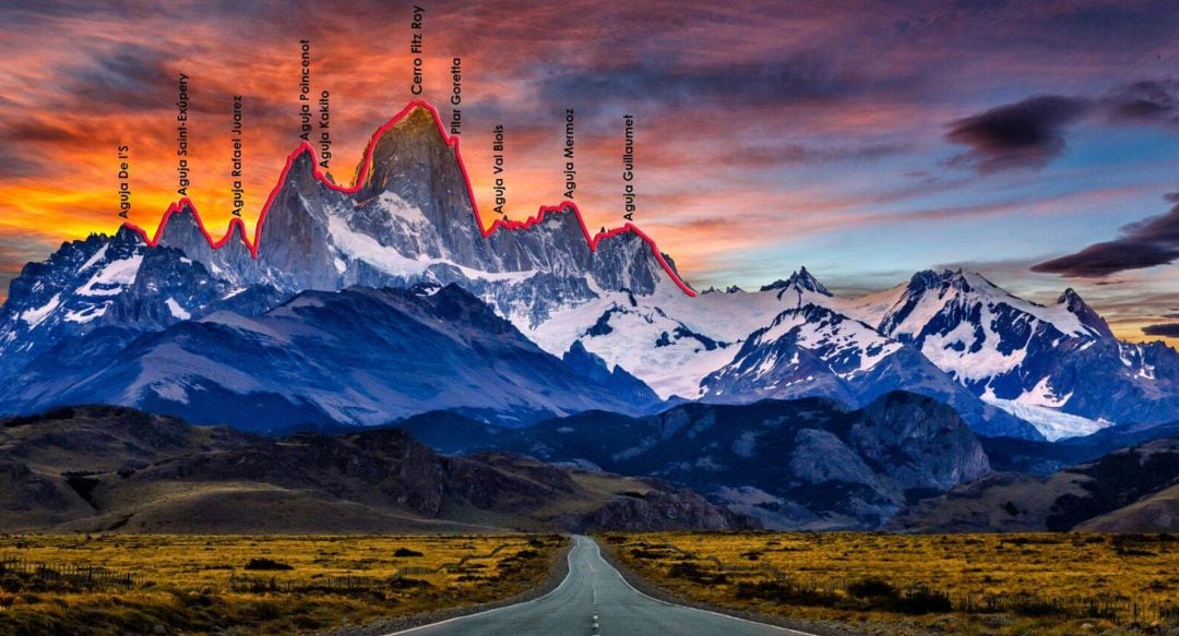 Ruta prevista por Pedro Cifuentes en las montañas del Fitz Roy.