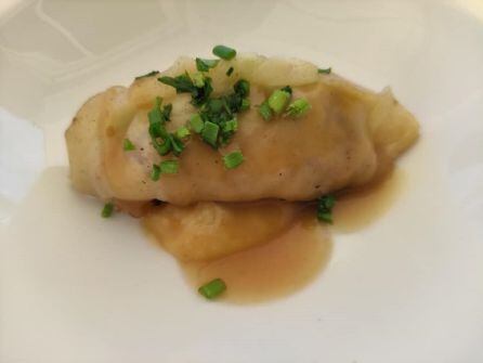 Gyoza de codido con humus