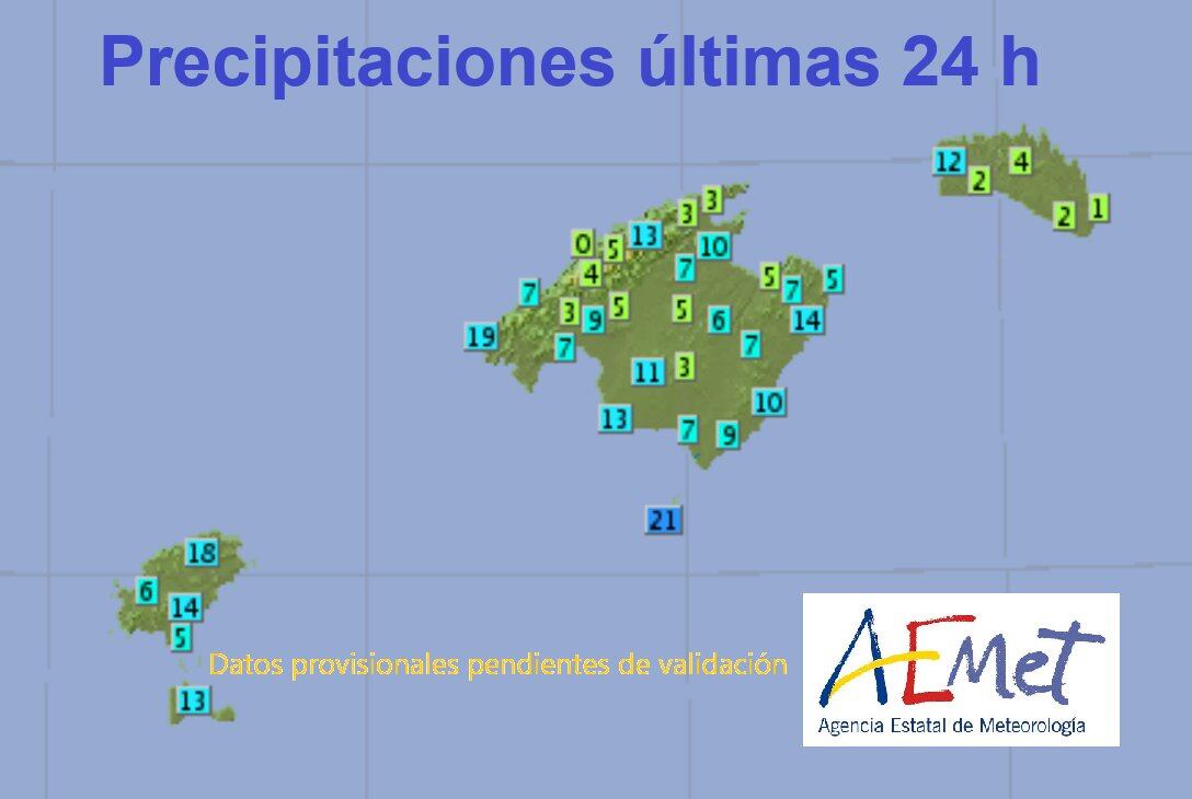 Tabla de precipitaciones esta mañana