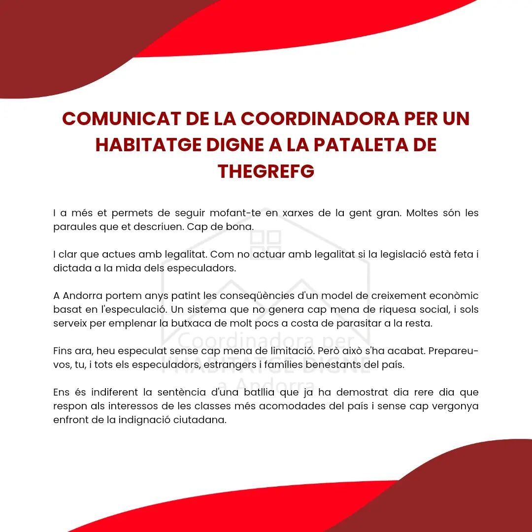 La coordinadora de l&#039;habitatge digne acusa la batllia d&#039;estar al servei de les persones acomodades