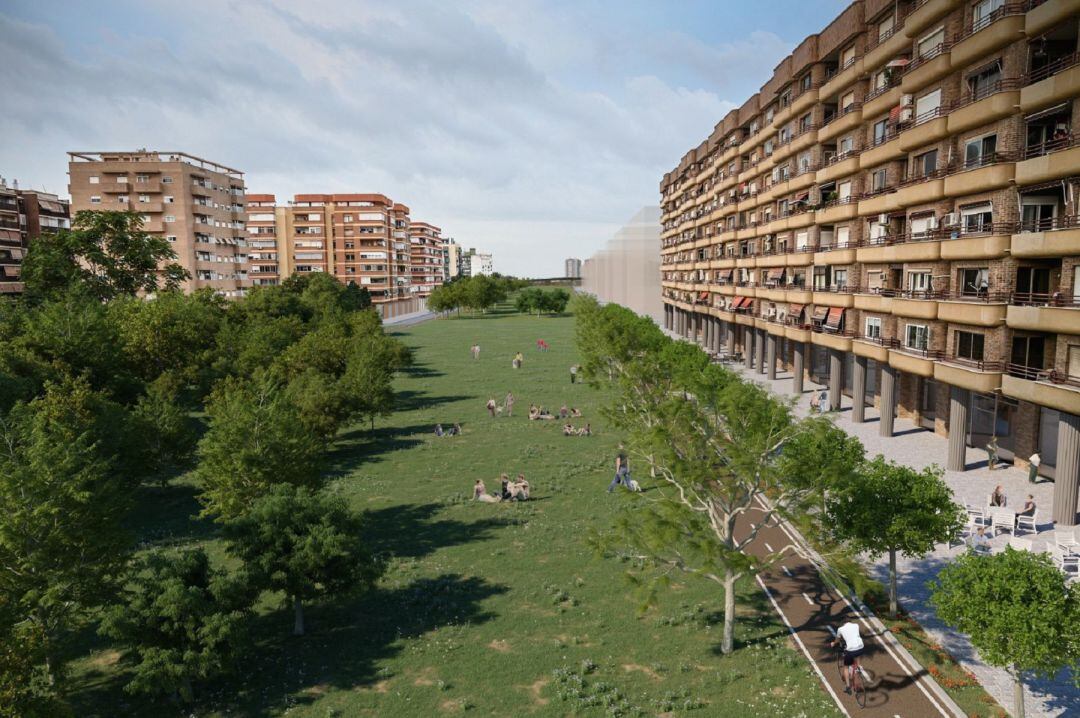 Figuración virtual del futuro parque García Lorca según el diseño de 2021 durante el Gobierno local de Joan Ribó.