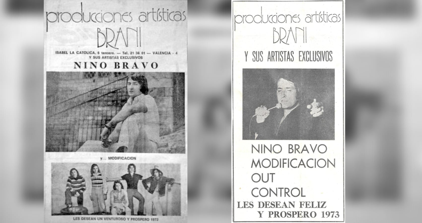 Felicitaciones navideñas de la productora Brani, de Nino Bravo en 1972 y 1973