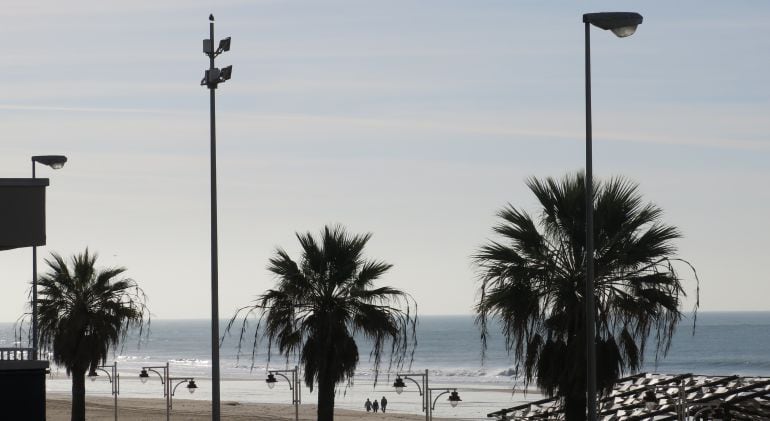 Farolas y focos en el Paseo Marítimo de la capital gaditana