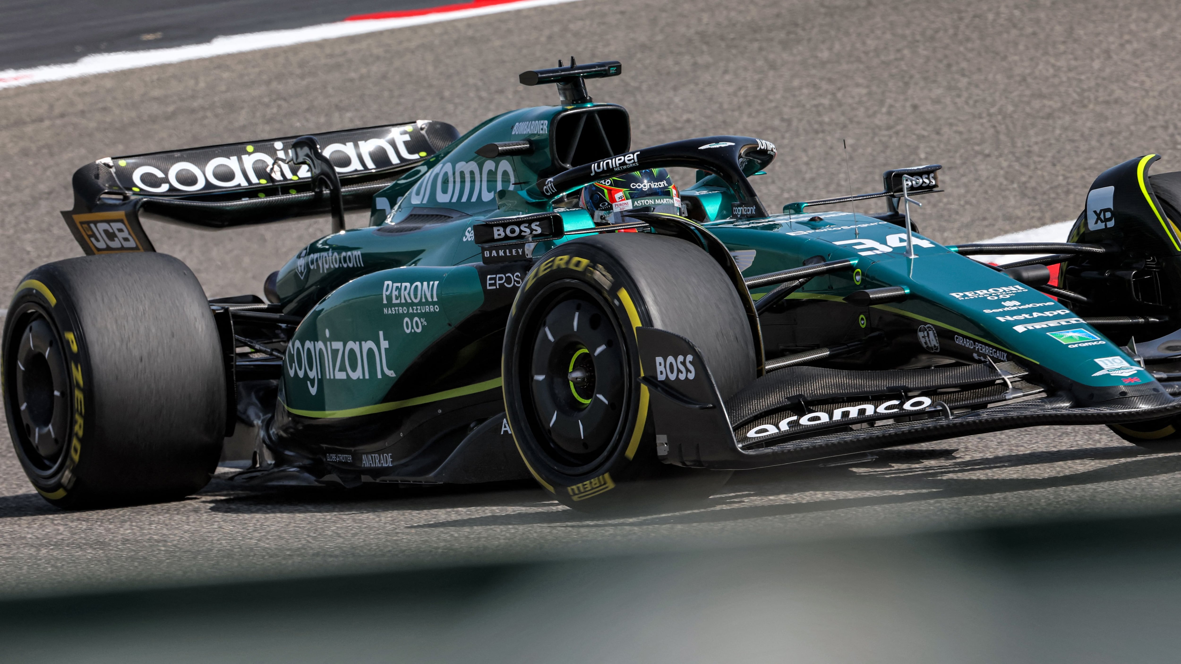 Aston Martin&#039;s Brazilian-Italian driver Felipe Drugovich drives during the first day of Formula One pre-season testing at the Bahrain International Circuit in Sakhir on February 23, 2023. (Photo by Giuseppe CACACE / AFP) (Photo by GIUSEPPE CACACE/AFP via Getty Images)