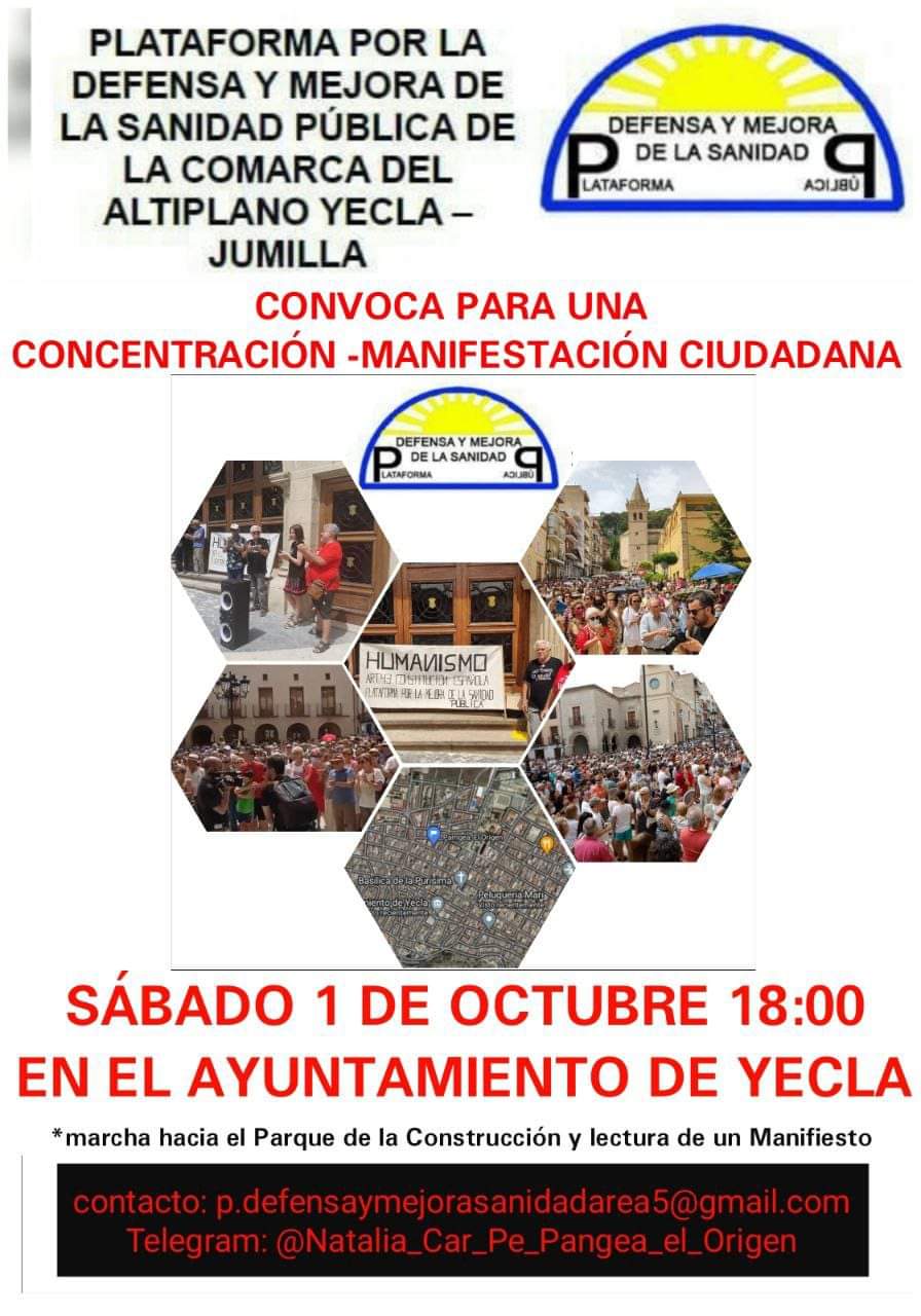 Cartel anunciador de la concentración-manifestación en Yecla por la sanidad