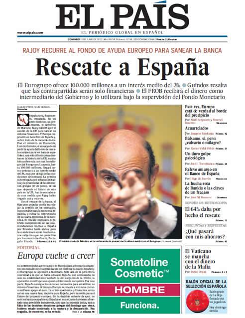 Portada de &#039;El  País&#039; (10/06/2012)