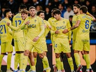El Cádiz CF celebra su primer gol ante el Deportivo de La Coruña en Riazor. Foto: Cádiz CF.