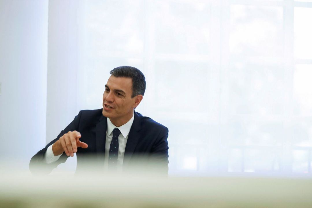 El presidente del Gobierno, Pedro Sánchez, durante un encuentro en el Palacio de la Moncloa. 