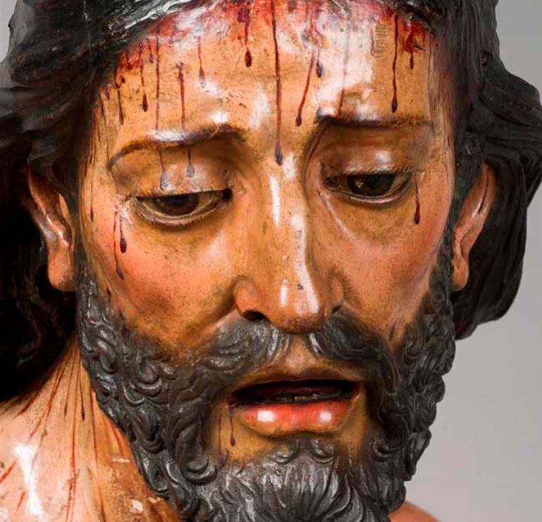 Detalle del rostro de la imagen de Ntro. Padre Jesús con la Cruz al Hombro de la Hermandad del Valle