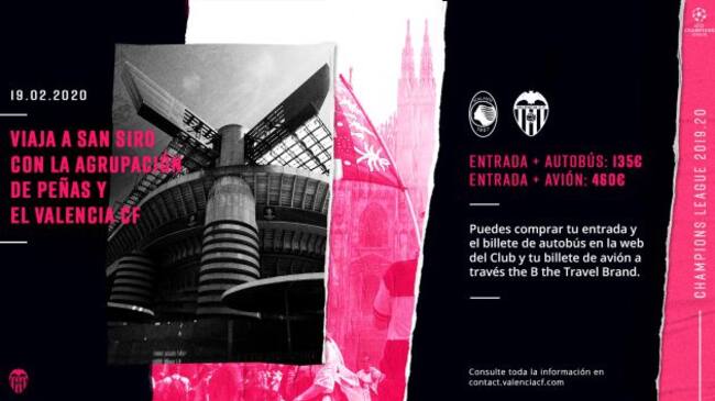 El Valencia y la Agrupación de peñas organizan un desplazamiento masivo a Milán.