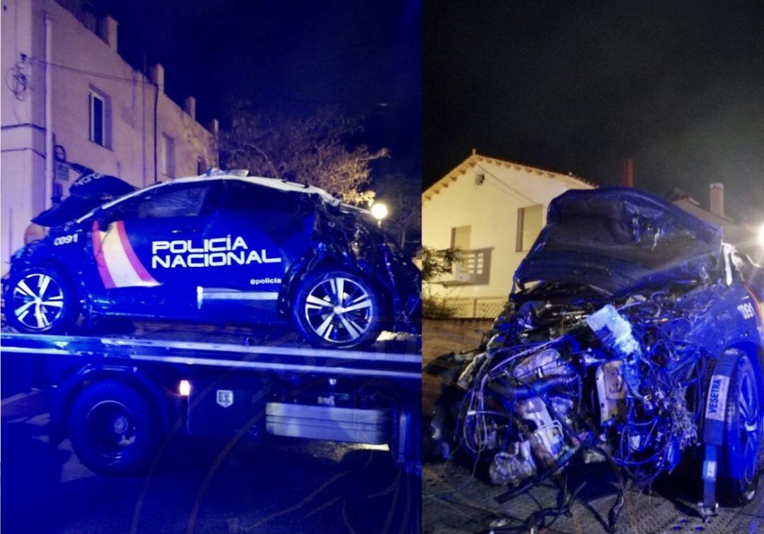 Imagen del estado el vehículo policial tras el accidente 