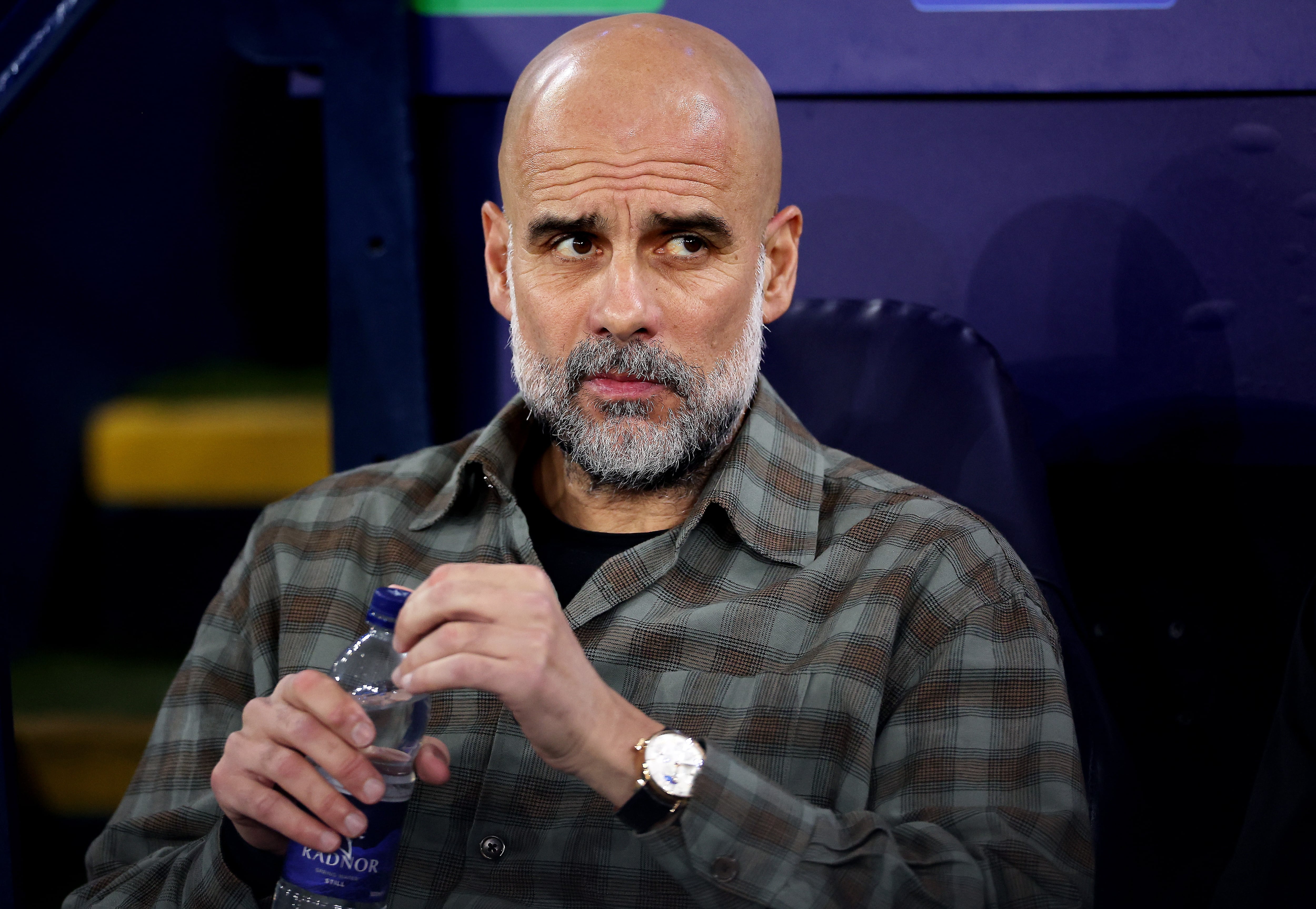 Pep Guardiola, durante el partido del City contra el Real Madrid