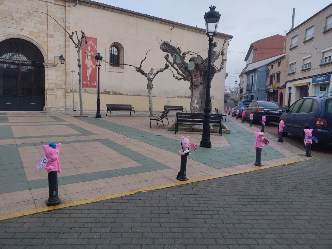 Original protesta contra las macrogranjas porcinas en Herrera de Pisuerga (Palencia)