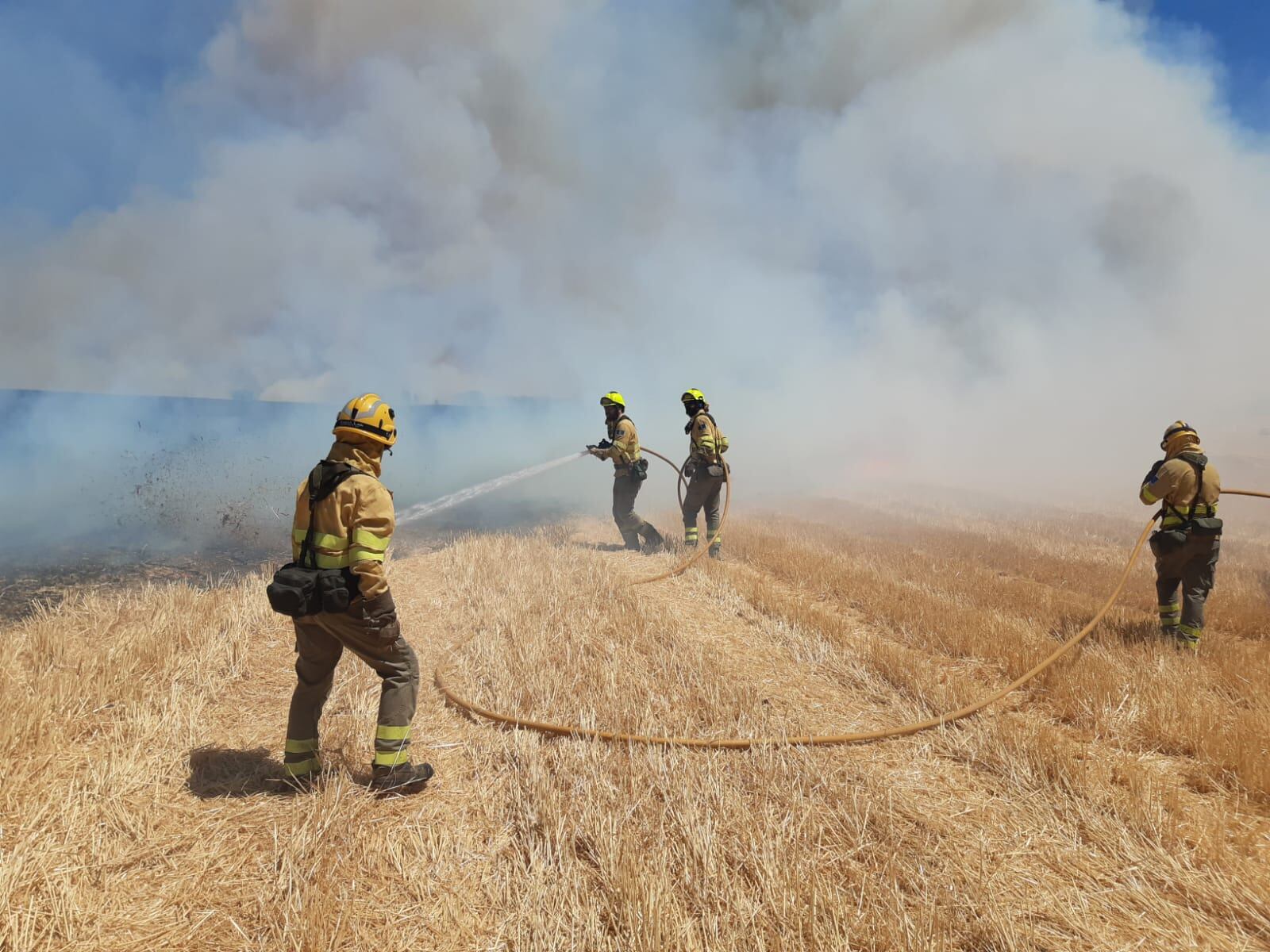 Bomberos forestales en la extinción del incendio de Yunquera de Henares