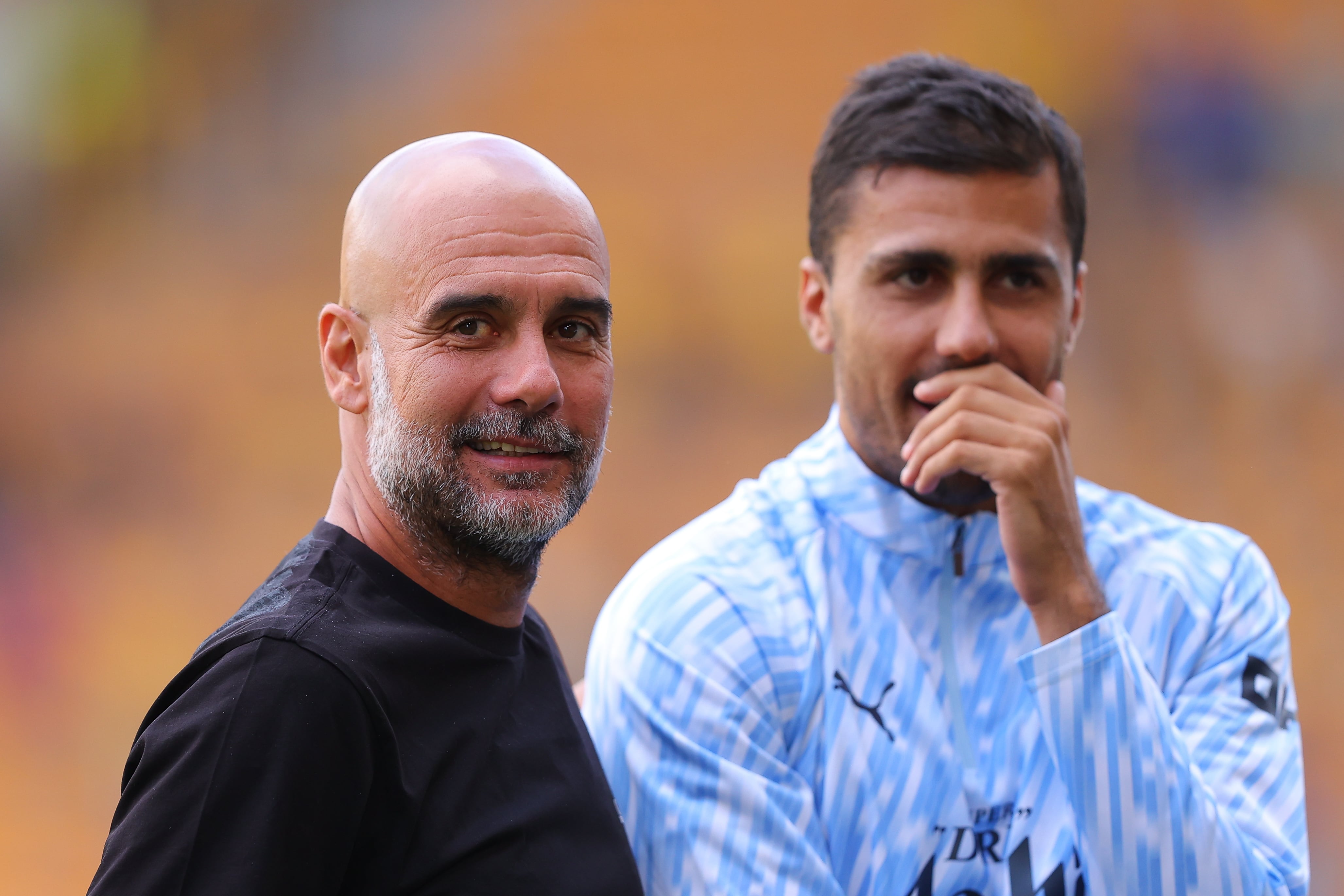 Pep Guardiola y Rodri durante el encuentro contra el Wolverhampton