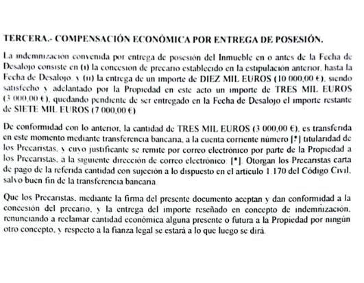 Contrato del desalojo voluntario acordado entre los inquilinos y la empresa inmobiliaria.