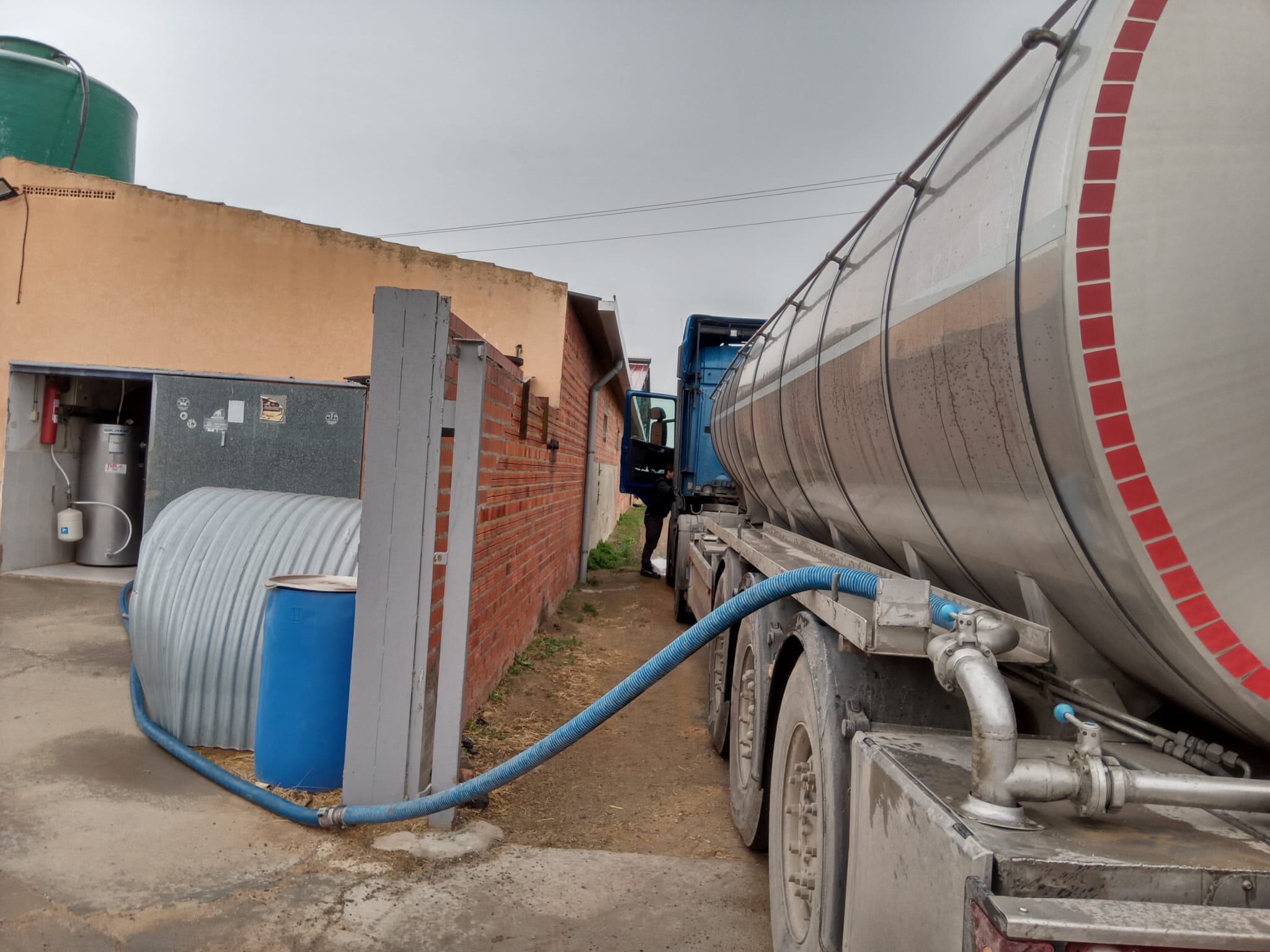 Camión de transporte recogiendo leche
