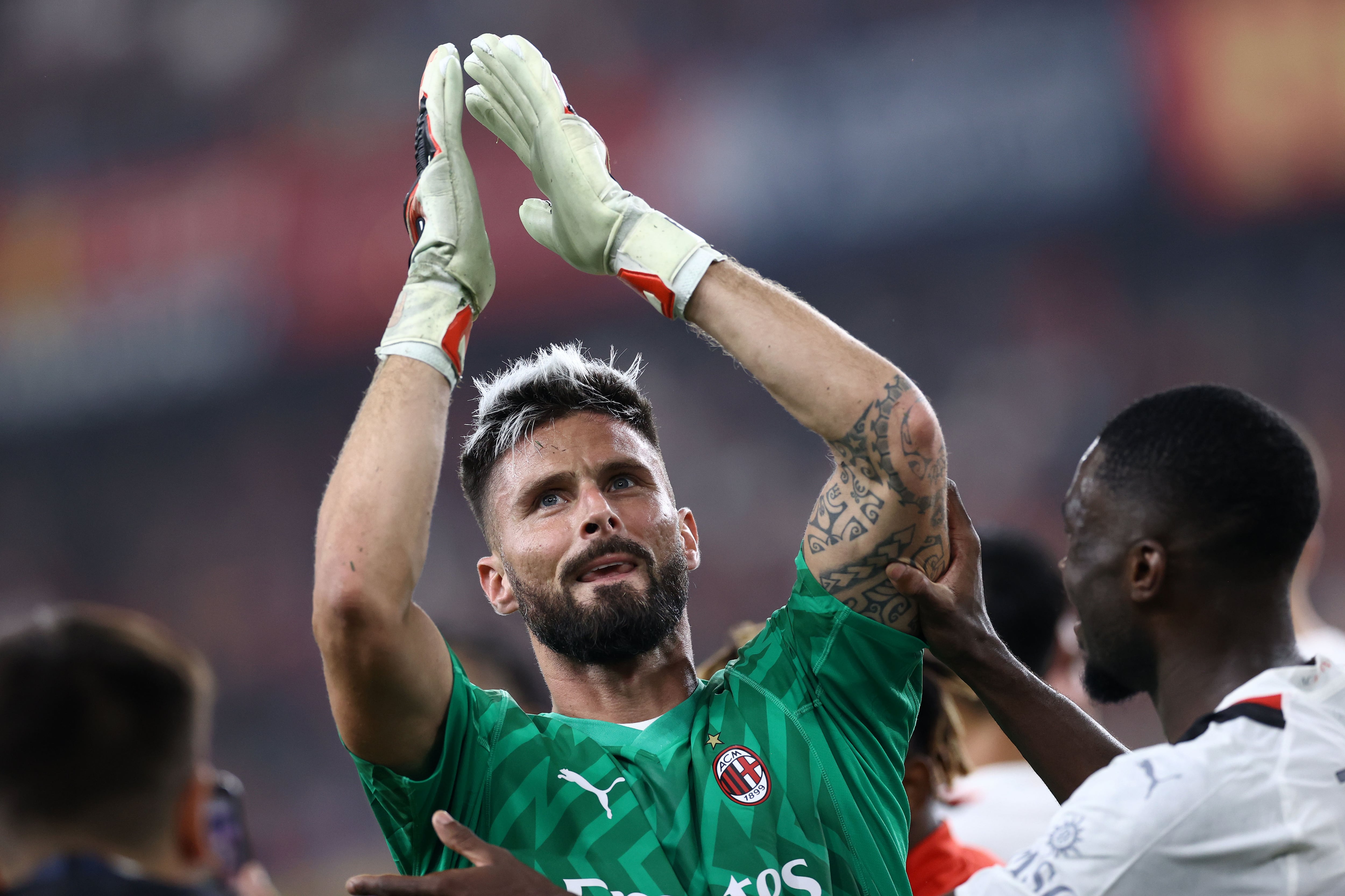 Olivier Giroud, protagonista del partido del Milan este fin de semana tras finalizar el encuentro como portero. (Photo by Matteo Ciambelli/DeFodi Images via Getty Images)