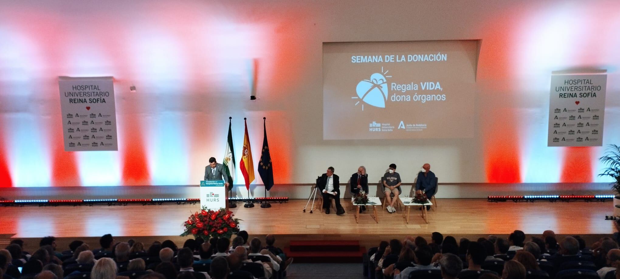 Juan Manuel Moreno, en su intervención en el acto de inauguración de la Semana del Donante en el hospital Reina Sofía.