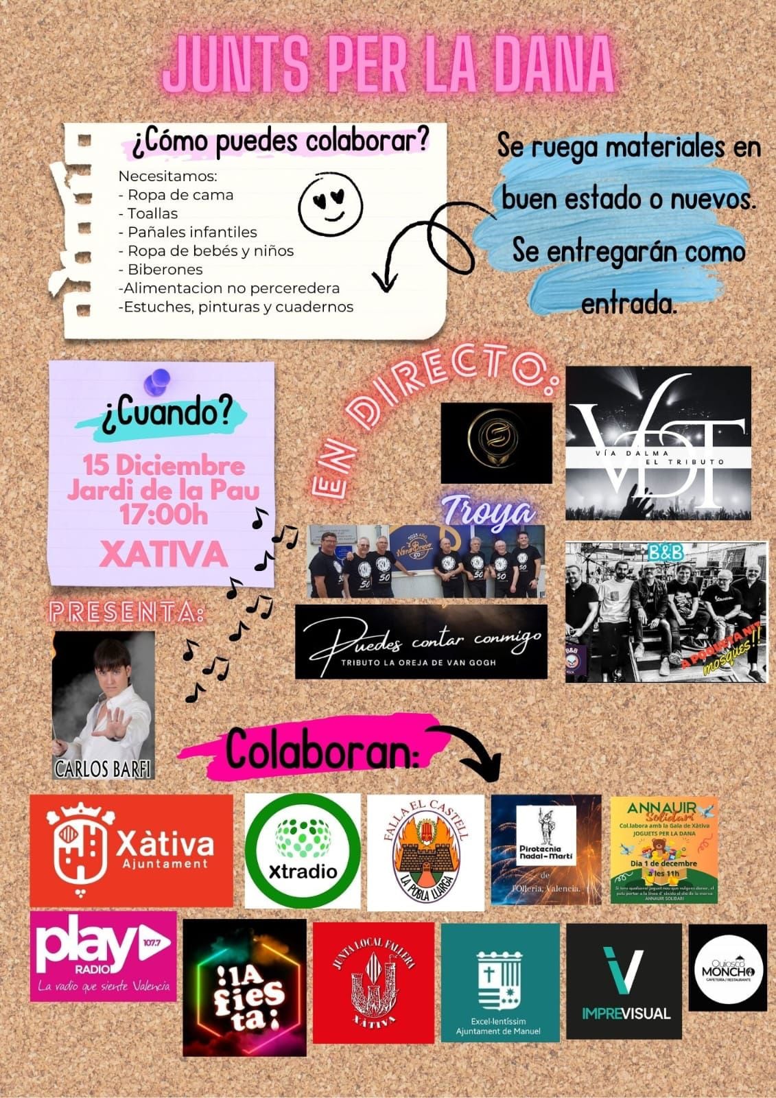 Cartel del festival Junts per la DANA. Fuente: Ajuntament de Xàtiva