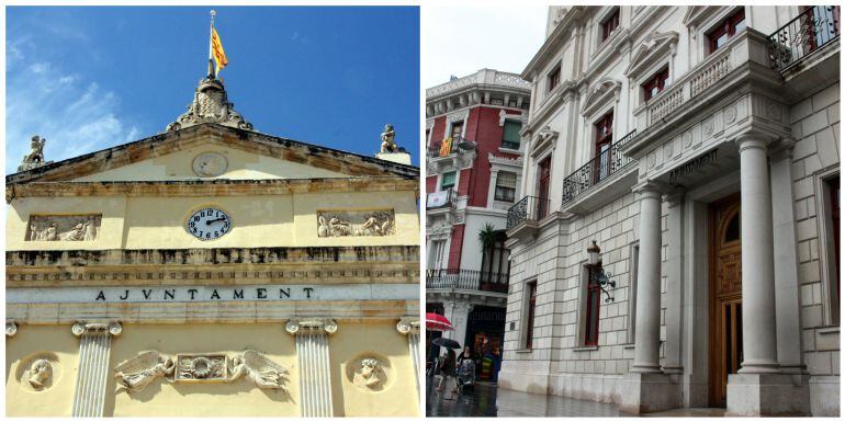 Façanes dels ajuntaments de Tarragona i Reus.