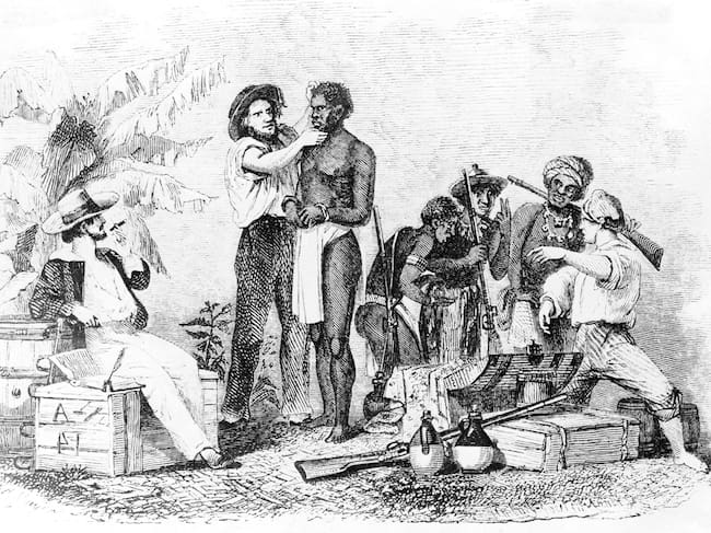 Santo Domingo: «La inspección y venta de un negro», Brantz Mayer, «Veinte años de un traficante de esclavos africano», c. 1854