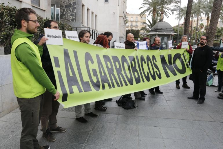 Organizaciones ecologistas, políticas y sociales se concentran en Almería para pedir el derribo del hotel El Algarrobico tras fallar el Tribunal Supremo en una sentencia que se edificó sobre terreno no urbanizable. 