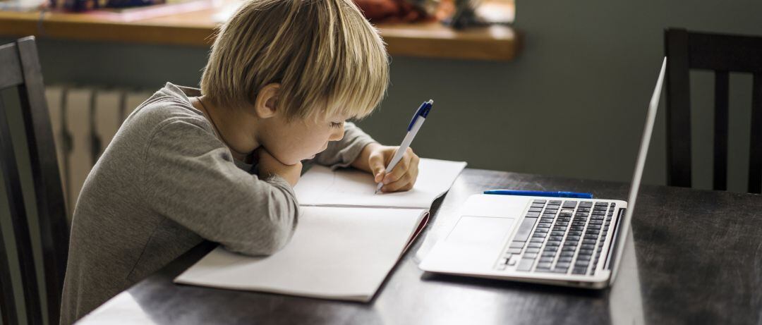 Niño estudiando en su casa