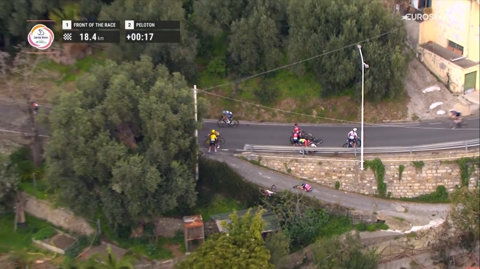 Imagen tras el duro accidente de Debora SIlvestri en la Milán-San Remo