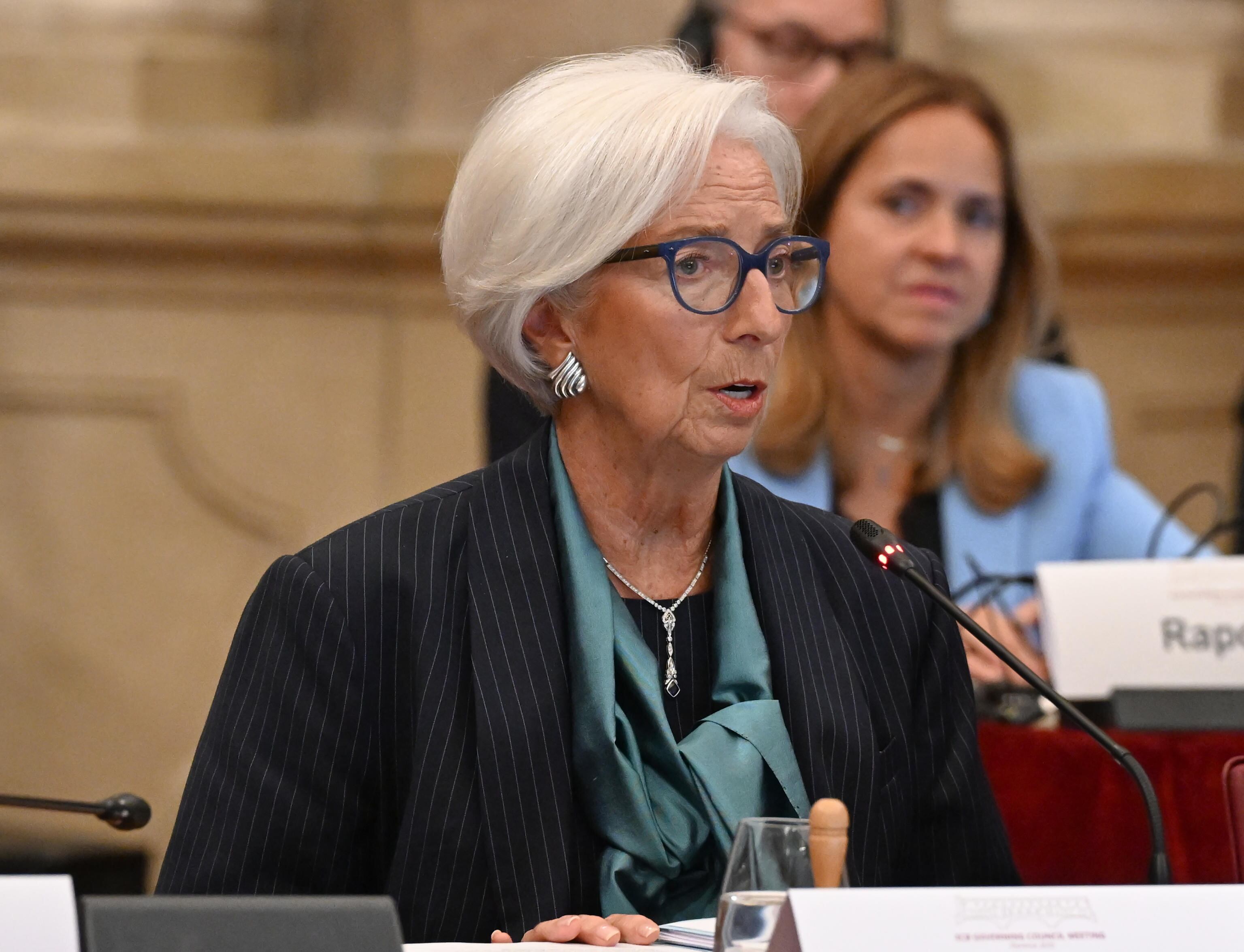 La presidenta del BCE, Christine Lagarde, durante una reunión este miércoles en Florencia.
