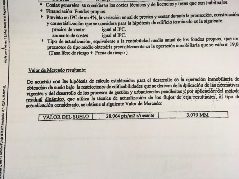 Anexo del informe de tasación al que ha tenido acceso la SER y que ha sido presentado como nueva prueba en el juicio. 