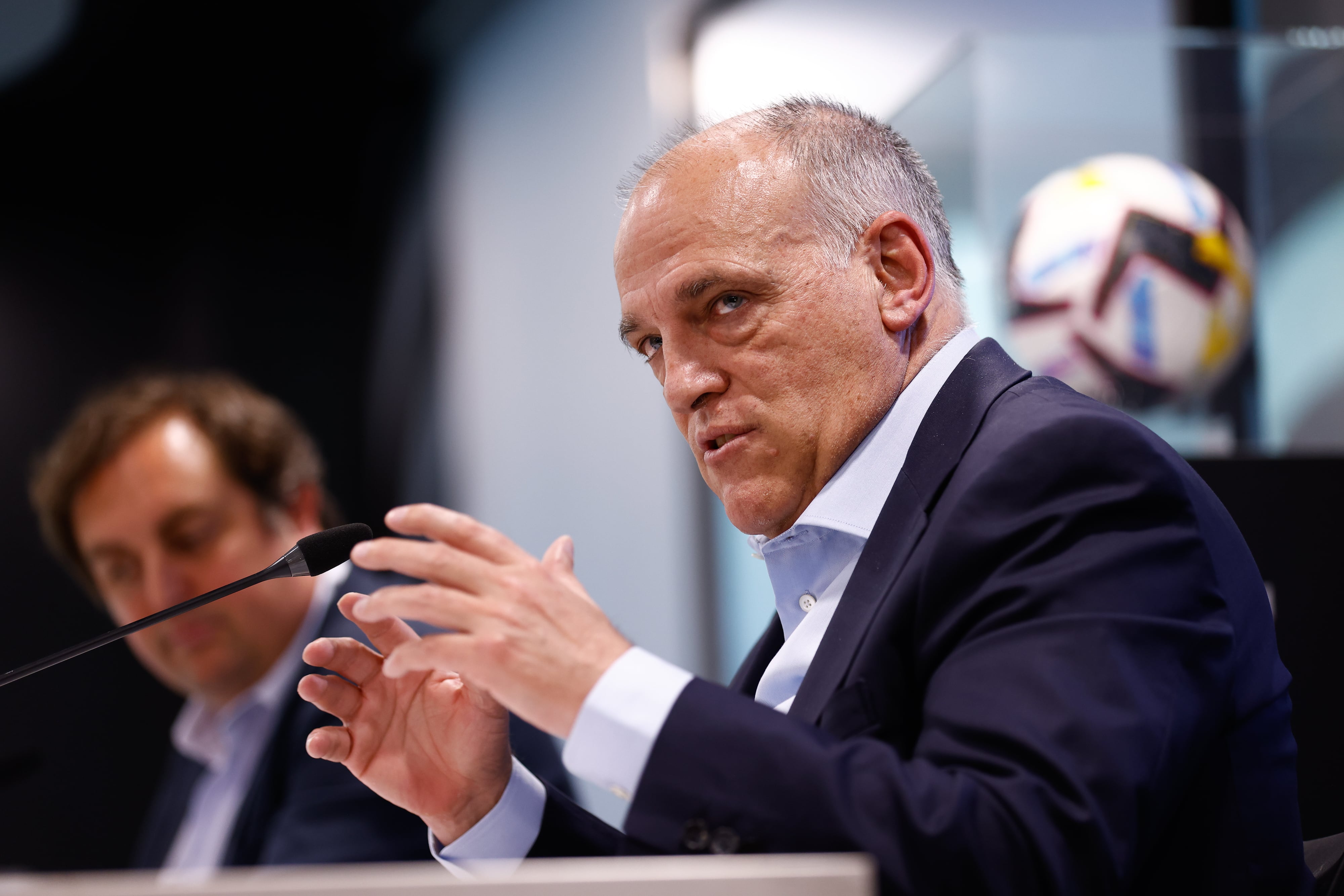 Javier Tebas, durante una rueda de prensa en la sede de LaLiga