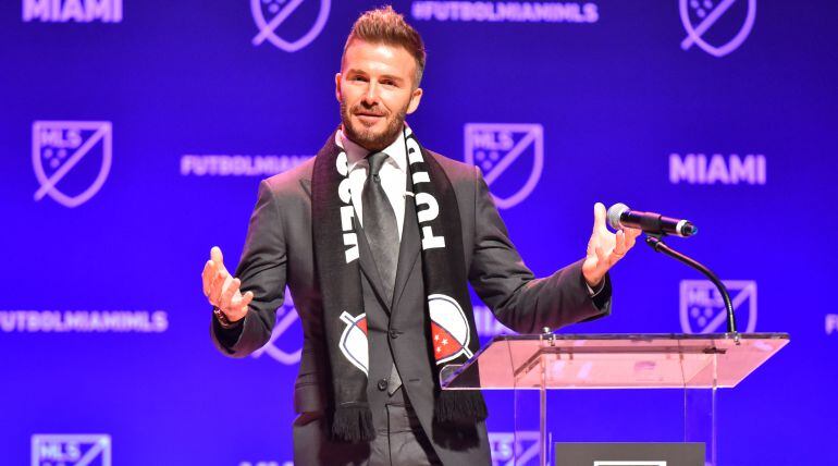 David Beckham, en la presentación de la franquicia de la MLS en Miami.