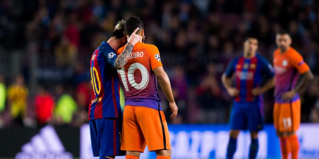 Messi y Agüero, durante un encuentro de Champions entre el Barcelona y el City