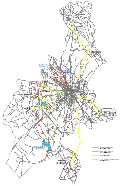 Caminos proyectados para mejora en Huesca.