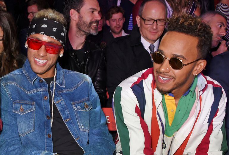 Neymar y Hamilton, en el desfile de Tommy Hilfiger en Londres